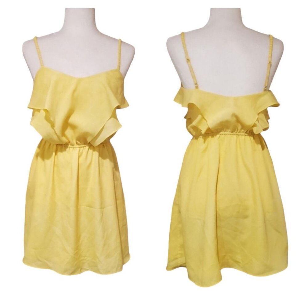 Bcbgeneration Yellow Ruffle Spaghetti Strap Mini … - image 1